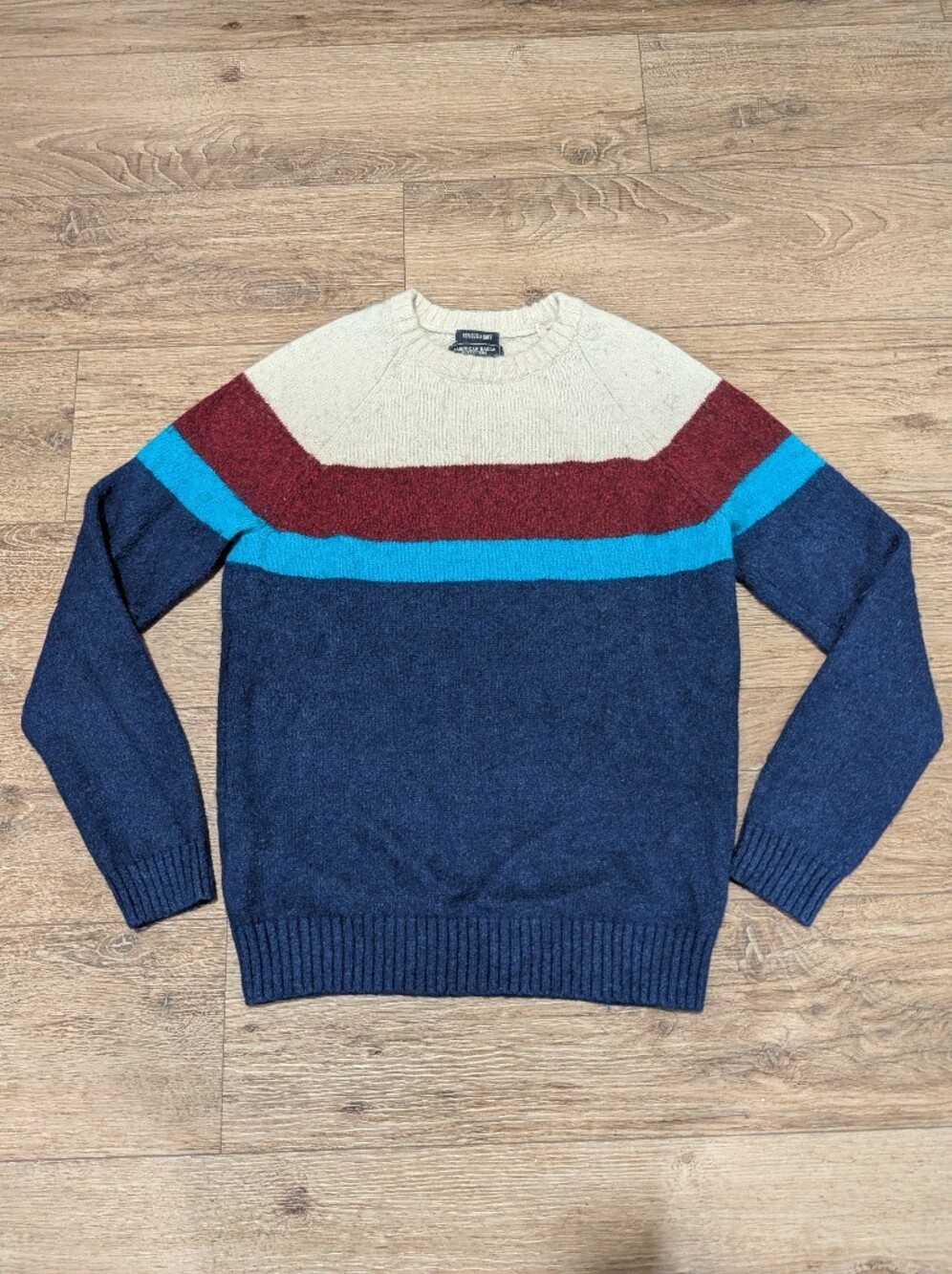 American Eagle Mens Color Block Wool Blend Sweater Crewneck Pullover